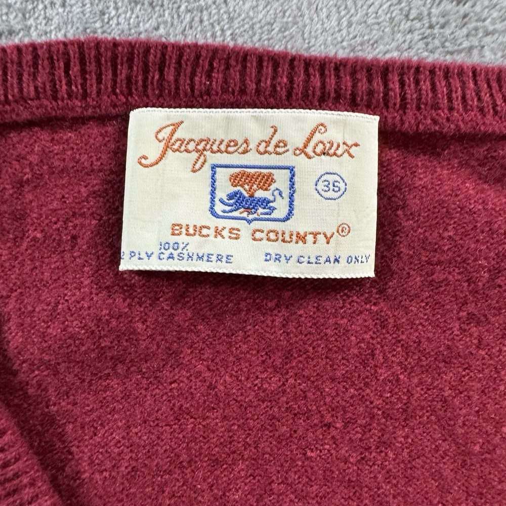 Vintage Jacques de Loux 100% Cashmere Sweater Red V Neck NWT Womens L Mens S USA - Picture 3 of 16